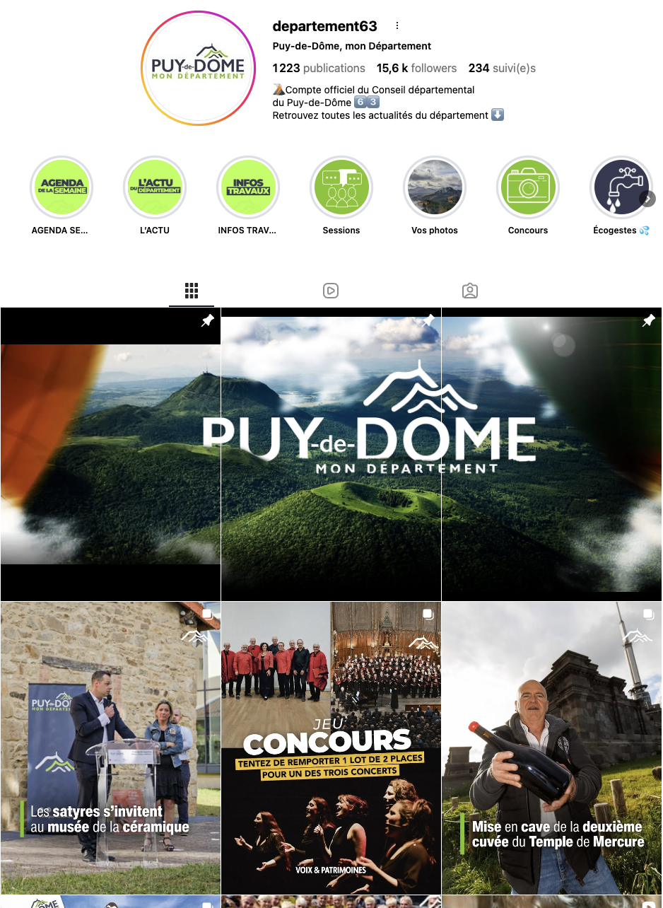 Compte Instagram Département Puy-de-Dôme — @departement63
